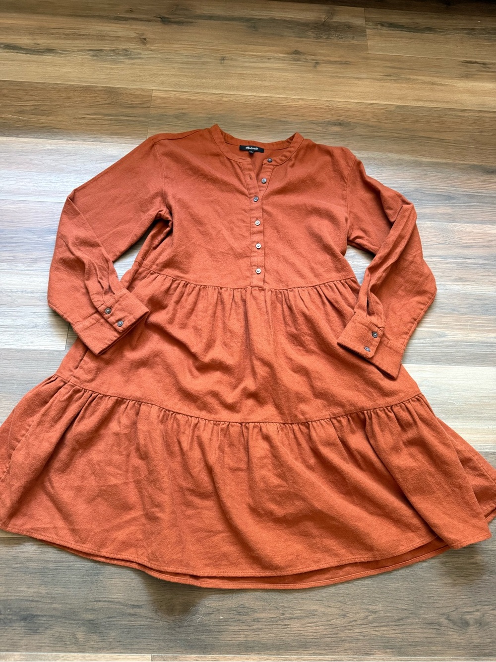 Madewell 100% Cotton Rust Orange Tiered Button-Front Casual Dress